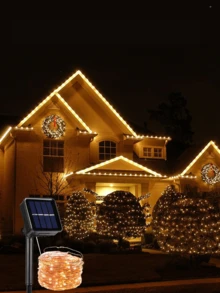 Solar Powered Copper Wire LED Lights, Solar Outdoor Lighting Decoration String Lights, Solar Powered, Suitable For Yard, Garden, Balcony, Wedding, Birthday, Party, Backdrop Decoration Lights - Solar Copper Wire Lamp - View 1