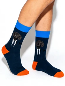 1双男女通用卡通复古英伦绅士中筒袜，狗狗图案，适合所有季节 - 彩色 - 查看 1