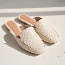 Women's Mule Flat Shoe With Quilted Detail, Open Back, Comfortable And Soft For Everyday Wear - 離開 - 查看 1