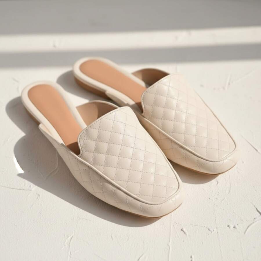 Women's Mule Flat Shoe With Quilted Detail, Open Back, Comfortable And Soft For Everyday Wear - 離開 - 查看 1