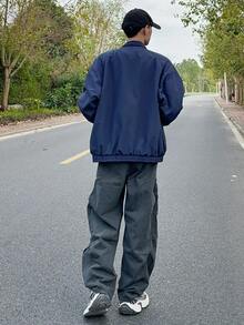 Nike 2025 New Men's Sherpa Lined Jacket, Loose Woven Casual Stand Collar Outerwear, NIKE CLUB FUTURA, Blue - Blue - View 8