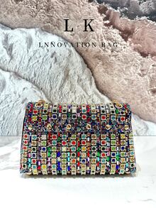 1pc Luxurious And Sparkling Colored Diamond Women's Evening Handbag, Featuring Classic Flip Style Small Square Bags, Colored Rhinestone Dinner Bags, Wallets, Crossbody Bags With Gold Woven Textured Metal Chains, And Dazzling And Gorgeous Heavy Craftsmanship Handbags. It Is The Best Match For Delicate Occasions Such As Parties, Weddings, Dances, And Dinners - Flip-top With Diamond Accents - View 6