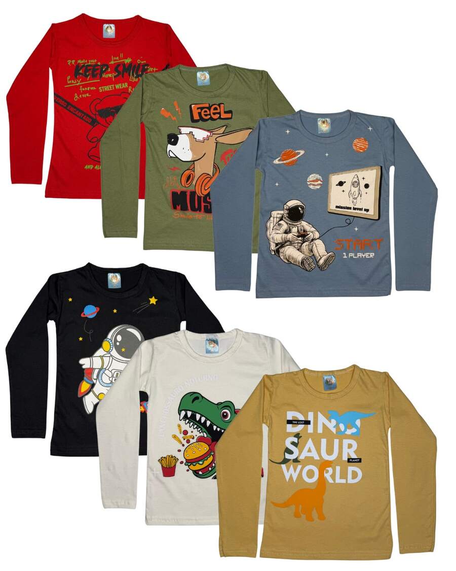 Set Of 3 Basic Long-Sleeved T-Shirts For Boys, Sizes 1 To 8 - Multifärgad - Visa 1