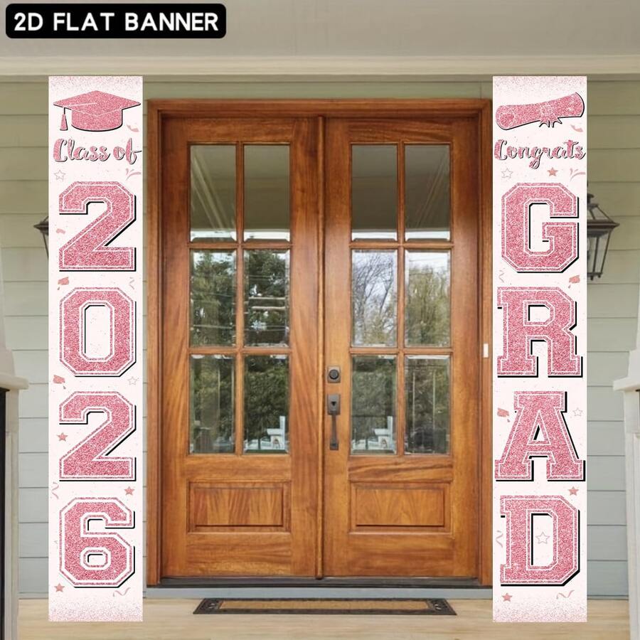 2026届毕业横幅 粉色 祝贺毕业生 门廊装饰牌 “你做到了” 毕业门帘 高中大学派对用品 室内外