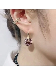 1 Đôi bông tai đính đá pha lê nguyên khối kiểu cổ điển, màu hồng retro thanh lịch, sang trọng cho các bữa tiệc và phong cách đường phố. - Hồng - Xem 3