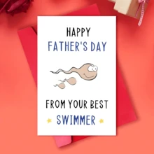 Humorous Father's Day Mother's Day Greeting Card Cartoon Design, 'From Your Best Swimmer' 'Thanks For Not Swallowing Me' Personalized Message For Dad, Animal & Abstract Theme, English Language Suitable For All Occasions April Fool's Day Father's Day, Mother's Day Card Thanksgiving Day ﻿ - A - View 10