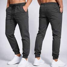 Skinny Slim Fit Jogger Pants In Twill With Drawstring - Comfortable Street Style - 深灰色 - 查看 1