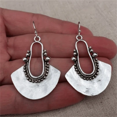 1 par de pendientes bohemios vintage con colgante en forma de abanico hueco, joyería de moda para mujer, regalo para bodas y fiestas