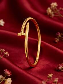 3 piezas - Juego de pulsera de bronce chapado en oro + pulsera de acero inoxidable, con un diseño texturizado brillante, versátil para uso diario, favorecedor para todos los tonos de piel, y un hermoso regalo para el Día de San Valentín. - Oro 2 - Ver 4