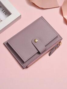 Letter Pattern Fashion 2-Fold Multi-Card Slot Zipper Short Wallet & Card Holder - Purple - View 1