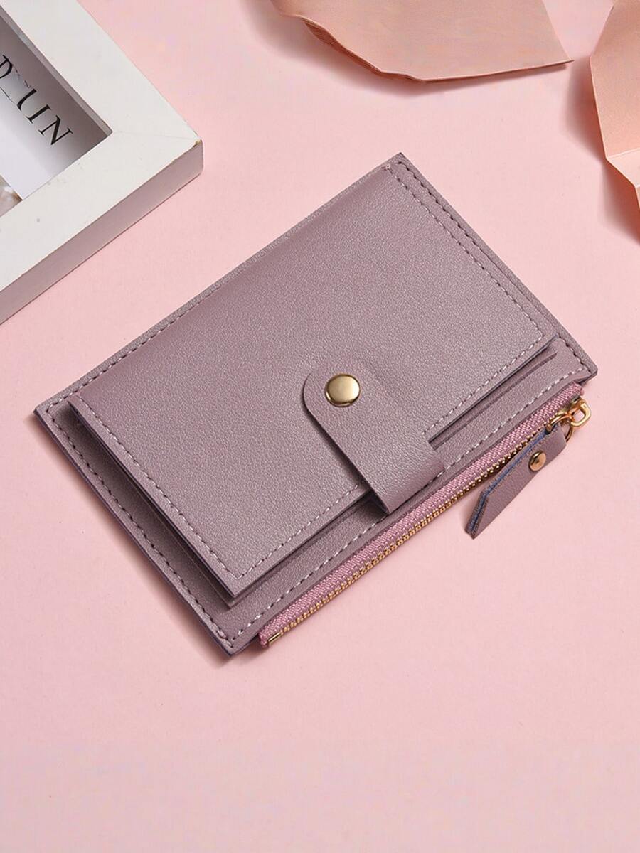 Letter Pattern Fashion 2-Fold Multi-Card Slot Zipper Short Wallet & Card Holder - Purple - View 1