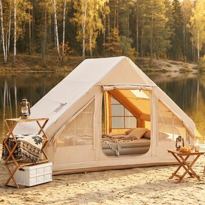  AOXUN Spacious Family Inflatable Tent For 4-8 Person With Manual Pump, 4 Season Inflatable Tents For Camping With Stove Jack, Heavy Duty Windproof Oxford Waterproof Air Tent For Glamping