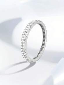 1Pair 925 Sterling Silver Double Row Full Diamond Rings For Women Fit Earring Fine Engagement Anniversary Wedding Jewelry Fashionable And Exquisite Shiny Crystal Earrings Fine Jewelry - Ring - View 13