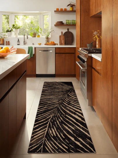 1 件复古地毯/地垫，深棕色叶子图案植物元素走廊地毯，适用于浴室、厨房、玄关、走廊、床边、客厅、卧室，柔软可水洗，家居装饰