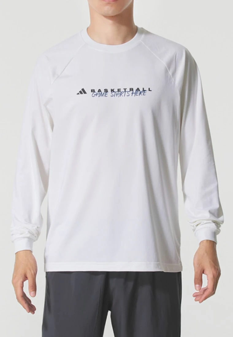 Adidas BASKETBALL Quick-Dry Crew Neck Pullover Long-Sleeve T-Shirt For Men - White - View 1