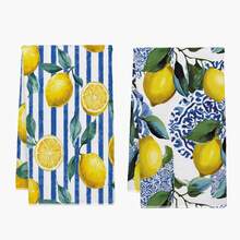 2条夏季蓝色条纹柠檬图案厨房毛巾，柔软涤纶材质，适用于厨房装饰、清洁、节日派对装饰、厨房和浴室用品、家居装饰、乔迁礼物 - 彩色 - 查看 11