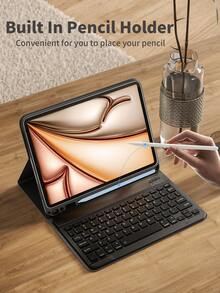 Black Glitter Keyboard Protective Case, Compatible With Samsung Galaxy Tab And IPad, Redmi Pad SE, With Detachable Wireless Bluetooth Keyboard And Apple Pencil Holder (Apple Pencil Not Included), Ultra-Thin Lightweight Stand Protective Case, IPad Protective Case - Black Glitter - View 4