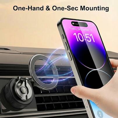 磁吸式手机支架，可折叠，360°旋转可调节，吸附力强，稳固耐用，适用于车载和桌面，兼容苹果及其他型号手机。