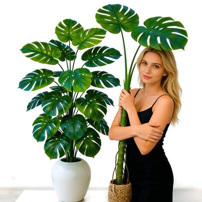 1 Stück 55-Zoll künstliche Calathea Pflanze mit weißem Topf - Künstliche Monstera Deliciosa mit 24 Blättern, langanhaltend Kunstpflanze geeignet für Heim- und Bürodekoration, perfekt für Wohnzimmer, Küche, Bar - saisonale Innenraumdekoration, natürlich aussehend mit zarter Blattgestaltung (Topf nicht enthalten)