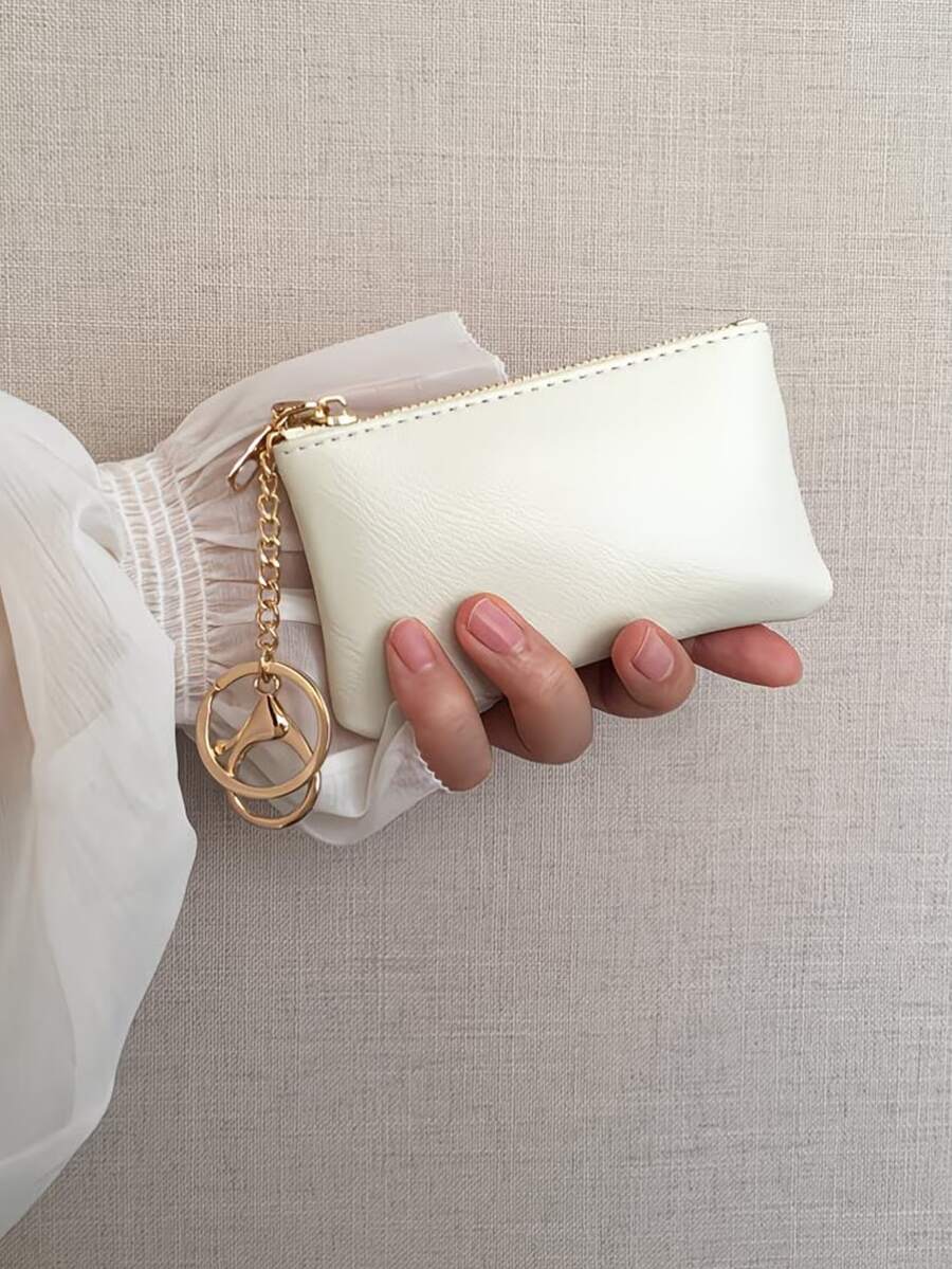 Small Zipper Coin Purse, Retro Waxed Leather Key Holder, Women Card Case, Slim Key Pouch, Lipstick Bag, Car Key Chain - Multicolor - View 1