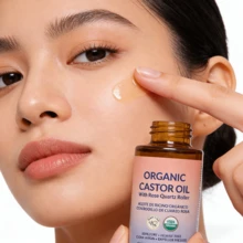 50ml Organic Cold Pressed Castor Oil Kit, Hexane Free With Applicator Brush, Boosts Eyelash & Eyebrow Growth - 軍綠色 - 查看 3