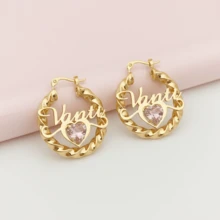 Bộ trang sức đá quý sinh nhật cá nhân hóa - Dây chuyền và bông tai khoen khắc tên theo yêu cầu kèm đá sinh nhật, dây chuyền kim cương, bông tai khoen khắc tên, trang sức đá quý sinh nhật, quà tặng cho phụ nữ và thiếu nữ, quà tặng trang sức mạ vàng sang trọng. - Nhiều màu - Xem 4