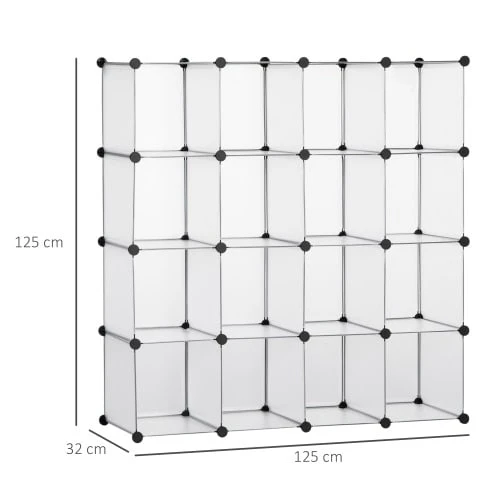 Self-Assembly Cube Storage System, 16 Cube Storage Boxes, Plastic Cabinet, 125 X 32 X 125 Cm - trắng - Xem 1
