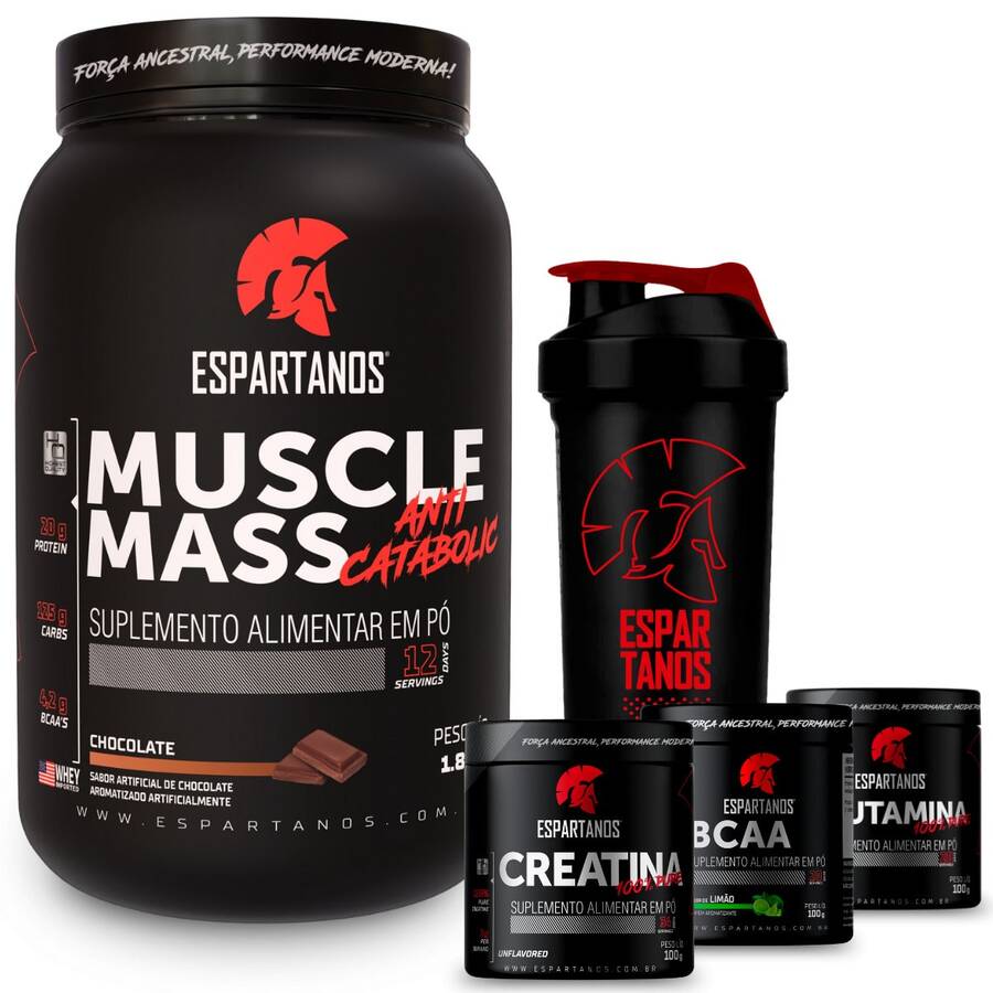BODYBUILDERS Kit Suplemento Hipercalórico Muscle Mass 1800g + BCAA em ...