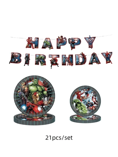 Avengers  Theme Birthday Party Decorations - Paper Plates, Napkins, Tablecloth, Disposable Tableware Set