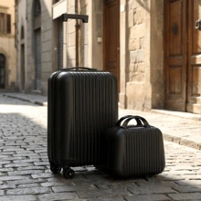 20-Inch Carry-On Suitcase Plus 14-Inch Cosmetic Bag, ABS Hard-Shell Carry-On Luggage, Silent Swivel Wheels With 360° Rotation, Patchwork Pattern, Wear-Resistant And Shock-Resistant, The Best Choice For Business Trips Or Travel. Black. - Black - View 5