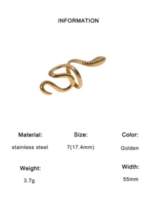 1pc Unique Exaggerated Gold-Plated Stainless Steel Snake Ring, Fashionable Indie Style Suitable For Women's Daily, Party, And Date Wear - Multicolor - View 7