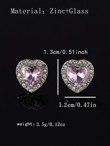 One Pair Of Rhinestone Heart Alloy Stud Earrings Jewelry Gifts For Vanlentine's Day - Heart - View 6