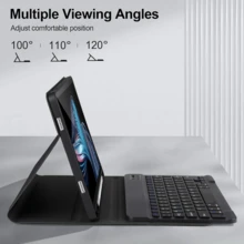 四合一键盘保护套，兼容三星 Galaxy Tab 和 iPad、Redm iPad SE，包含可拆卸无线蓝牙键盘（150mAh）和鼠标，平板电脑保护套带笔槽（黑色） - 黑色 - 查看 4