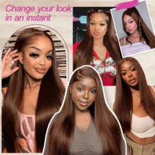 Chocolate Brown Straight Lace Front Wigs Human Hair 200% Density 13x4 HD Transparent Lace Straight Frontal Wigs Human Blended Hair For Women Pre Plucked With Baby Hair 4# 34 Inch - S4 - View 10