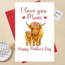 1张“爱你的妈妈”花牛母亲节贺卡 - 庆祝母亲节的完美选择，一份温馨的母亲节礼物 - 多色 - 查看 9