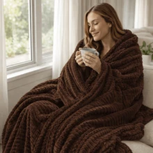 Ultra Soft Blue Plush Blanket For Comfort And Warmness, For Sofa And Bed, Luster Ribbed, Casa Dona - Rỉ Nâu - Xem 2