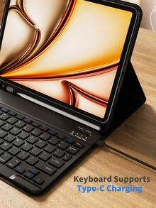 适用于三星 Galaxy Tab、Pad SE 的无线蓝牙键盘保护套，带笔槽 - 超薄轻巧翻盖支架保护套（黑色） - 黑色 - 查看 5