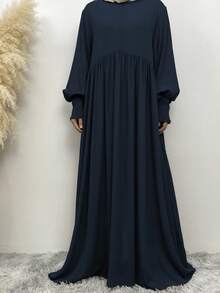 1pc Solid Color Nida Fabric Soft & Breathable Abaya With Elastic Cuffs, Front Zipper, Suitable For Muslim Women's Daily Wear, All Season - Multicolor - View 13
