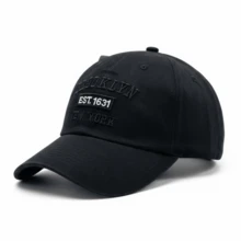 Ny New York Retro Baseball Cap Curved Brim Men's And Women's Adjustment Fit Letter Casual Cotton Embroidered None Summer - 黑色上黑色 - 查看 1