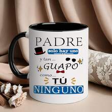 1pc,11oz Fun Ceramic Mug - "Padre" Spanish Design With English & French Phrases, Perfect Gift For Dad, Father's Day, Birthday, Or Coffee Lovers, Reusable & Dishwasher - Black - View 4