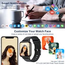 OYIB Sports Smartwatch, 1.69-Inch Touchscreen Display, Supports Message Reminders, With Sleep Monitoring, Exercise Step Counting Functions, Information Reminder Notifications, Compatible With IPhone And Android Phones, Unisex Smart Wristband Fitness Watch, Suitable As A Friend Gift Or Birthday Gift - Đen + Tím - Xem 4