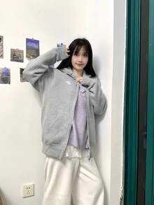 Nike Men's 2025 Autumn/Winter New Casual Loose Hoodie Jacket, New Thermal Lined Zip-Up Long Sleeve Knit Jacket, Gray - Grey - View 9