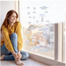 SHAWULA 35Pcs Dinosaur Window Stickers Prevent Birds From Hitting Windows, Rainbow Sun Catcher Stickers No Glue Required, Non-Adhesive Reusable Vinyl - Multicolor - View 2