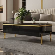 High-Gloss Modern Coffee Table, Elegant Side Table, Multifunctional Living Room Furniture, Dimensions 100 X 50 X 36 Cm (L X W X H) - Black - View 9