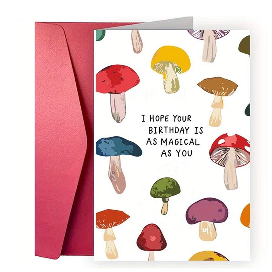 Thiệp chúc mừng sinh nhật hình nấm đáng yêu kèm phong bì - Kích thước thiệp 17.6cm * 12.5cm, hoàn hảo để dành tặng bạn bè và gia đình với chủ đề "Kỳ diệu như bạn". - Bộ - Xem 1