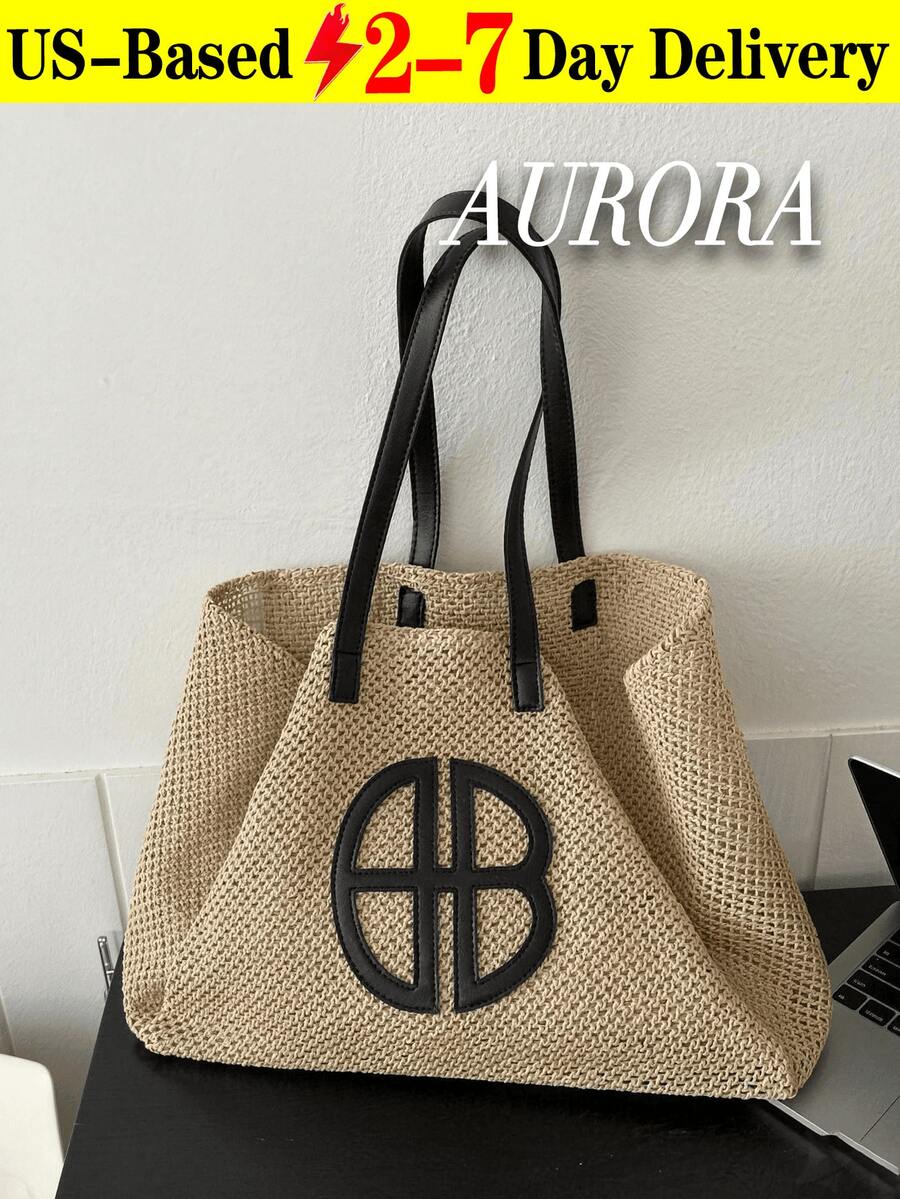Elevate Your Summer Ensemble With This Must-Have Woven Straw Tote Bag. Crafted From Premium Straw, It Boasts A Sleek Logo Accent And Sturdy PU Leather Straps For A Refined, Timeless Finish. Roomy Enough To Fit Your Laptop, Daily Essentials, And A Beach Towel, It's Perfect For Weekend Getaways, Shopping Sprees, Or Casual Outings. Its Classic Silhouette And Neutral Hues Complement Both Laid-Back And Dressy Looks Effortlessly. Lightweight Yet Durable, This Bag Adds A Touch Of Luxury To Your Everyday Style While Standing Up To Your Busy Schedule. - 彩色 - 查看 1