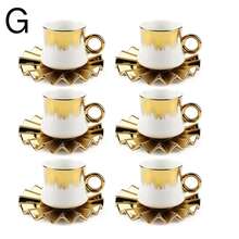 Coffee Cup Set Of 6 With Saucers, 3.5 OZ Ceramic Espresso Cups, Deco Golden Turkish Coffee Cup Gift For Cappuccino, Latte, Cafe Mocha And Tea - trắng - Xem 7