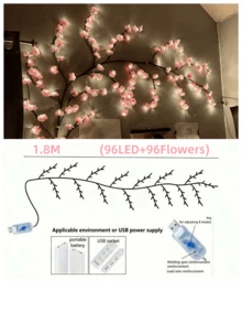 1个樱花枝形灯，USB供电，按钮控制，8种照明模式，适用于室内/室外装饰、婚礼、墙面装饰、派对氛围、情人节、圣诞节礼物、生日毕业典礼等。 - 彩色 - 查看 12