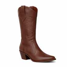 Women's Western Country Style High-Top Texan Boots With Pointed Toe - Rodeo Fashion - 咖啡棕 - 查看 5