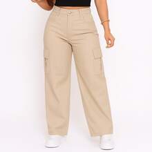 Stillger Moda Jeans Women's Wide Leg Cargo Pants High Waisted Butt Lifting Jeans - Màu be - Xem 1